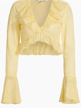 Ronny Kobo Collection Pale Yellow Ruffled Lace Crop Top